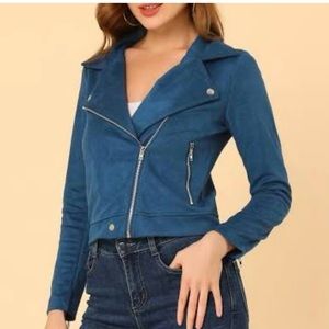 Faux suede Moto jacket- light blue color